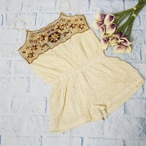 NWT RAGA Paolo Beaded Boho Shorts Romper